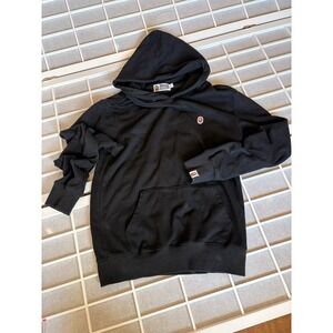 BAPE A Bathing Ape Black Pullover Hoodie Embroidered Logo Hooded w/ Pocket Sz M